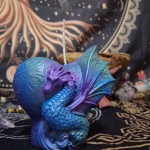 Green, Purple, Blue Dragon Heart Pillar Candle